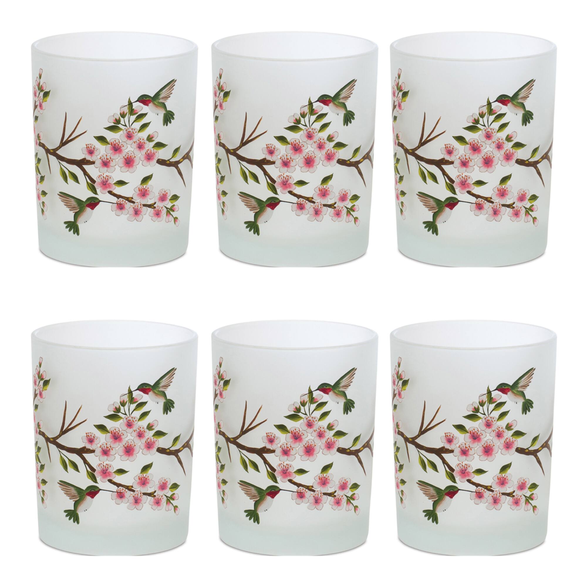 5" Glass Hummingbird Votive Candle Holder Set